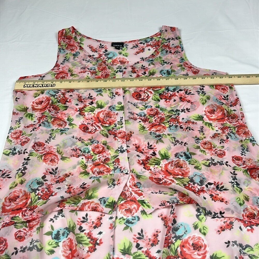 Torrid Sheer High Low Sleeveless Blouse Womens Size 1 (14/16/ 1X) Floral Pink - Picture 5 of 7
